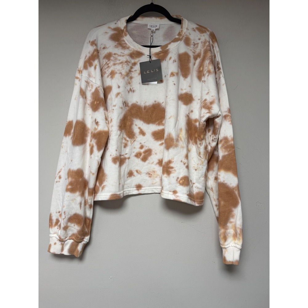 LE LIS COLLECTION Tie Dye Cropped Sweatshirt‎ Long Sleeve Crew Neck Women's